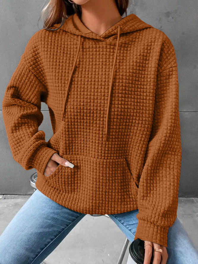 Kvinder Vaffelstruktur Hoodie med Kængurulomme og Casual Fit Stilla