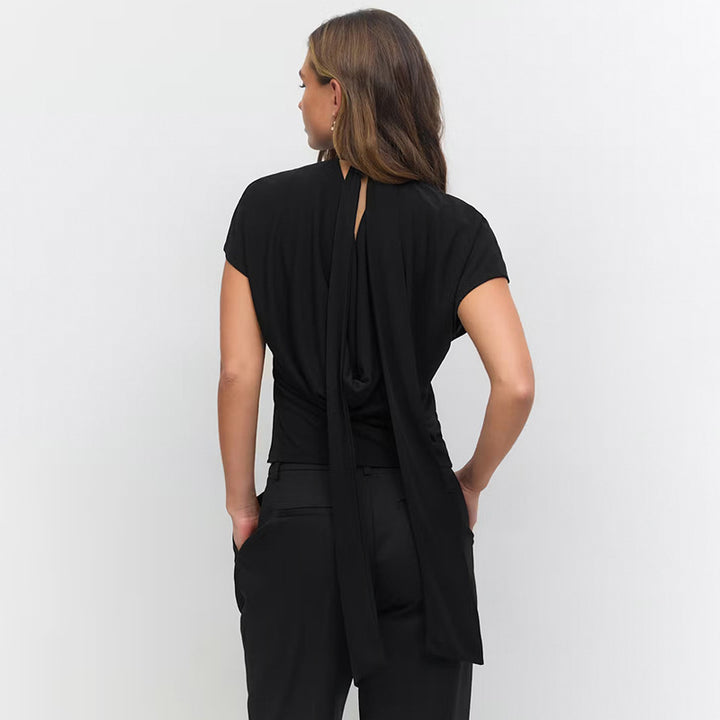 Dame Cropped top med høj mod hals krave og voluminøse ærmer Skovae