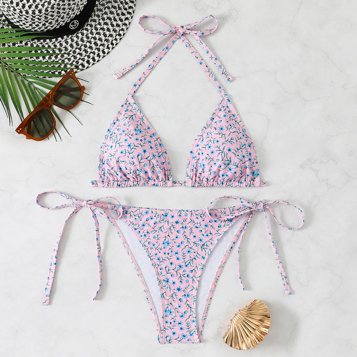 Dame Triangel-Bikini med justerbare bindebånd og blomstrede detaljer Skovae