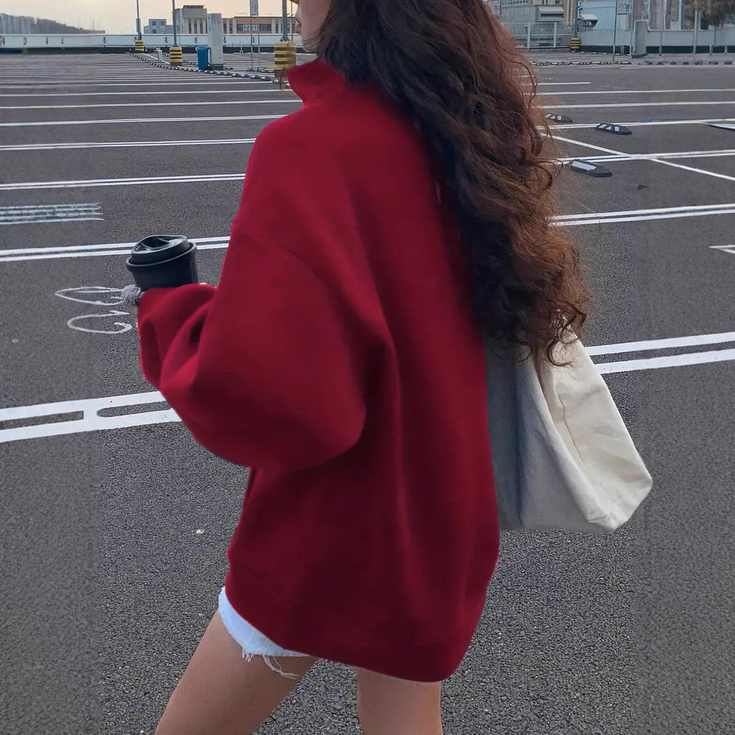 Dame sweatshirt med høj krave og praktisk kanga lomme Skovae