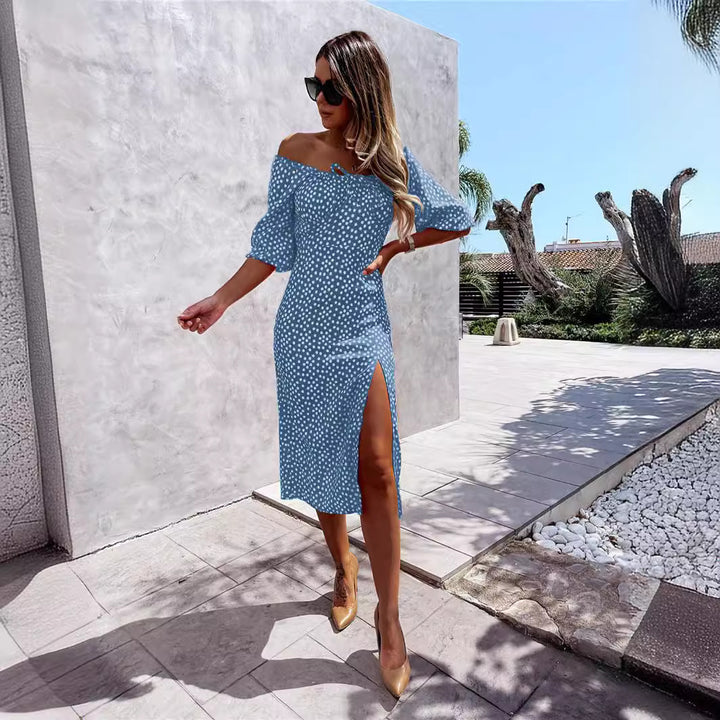 Dame Elegant Sommerkjole med off-shoulder design og slids Stilla