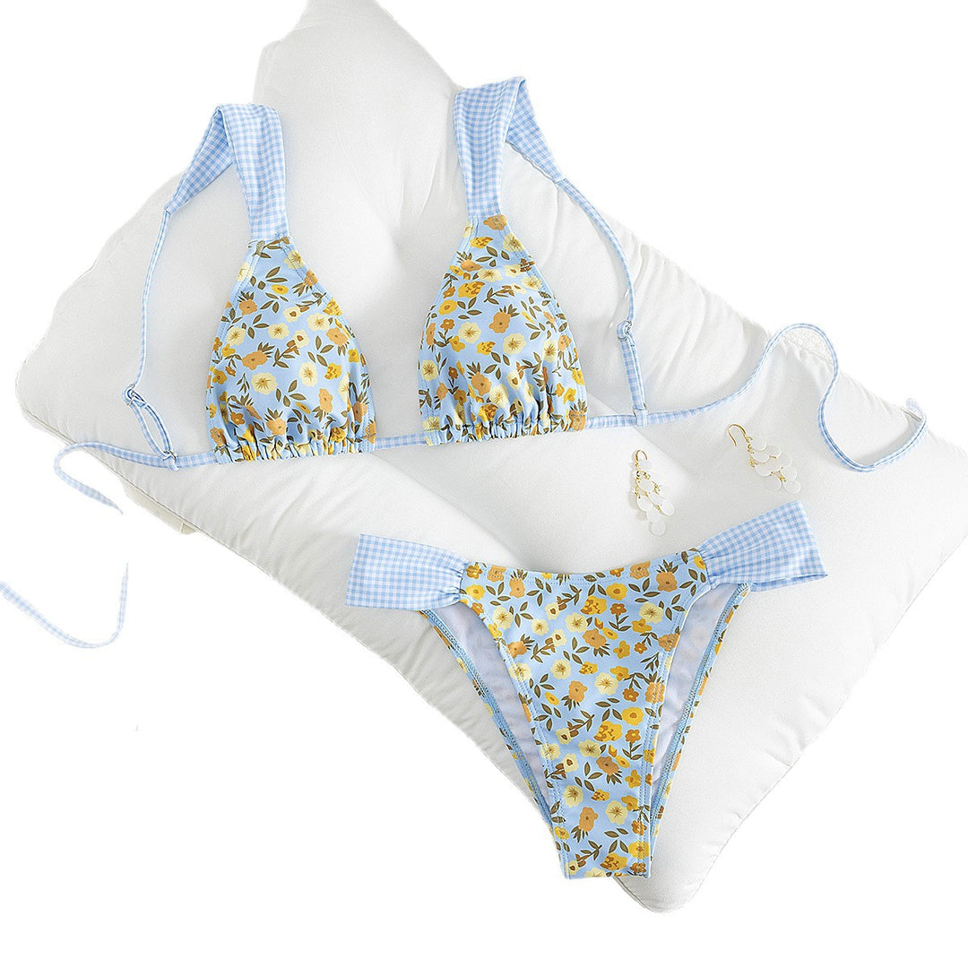 Dame Triangle-Bikini med blomsterdesign og justerbare stropper Skovae
