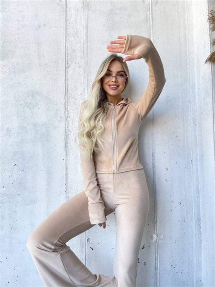 Dame sporty fleece sæt med lynlås og behagelige lange ærmer Skovae
