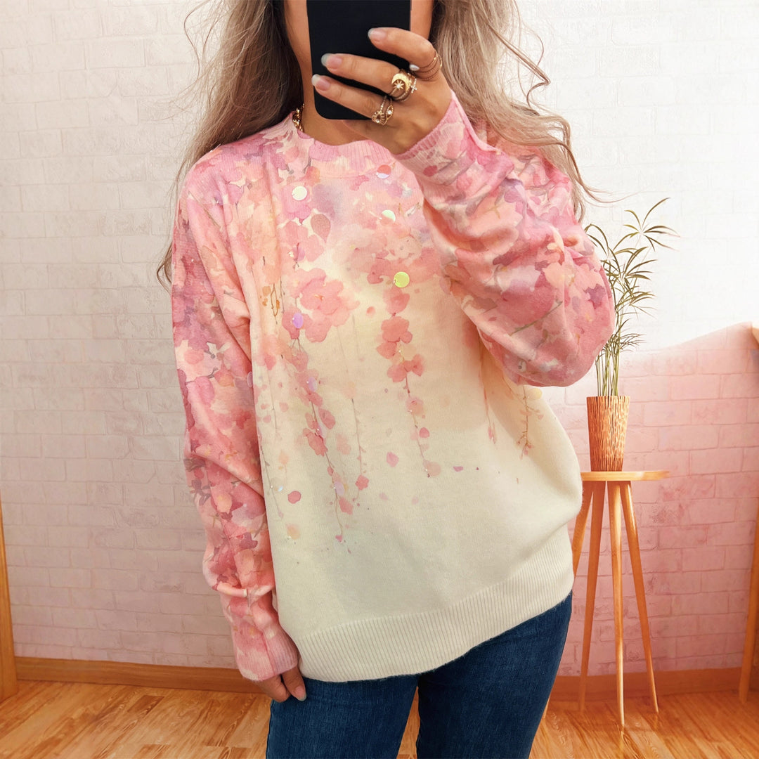 Kvinders hyggelige oversized sweater med blomstret appliké design Stilla