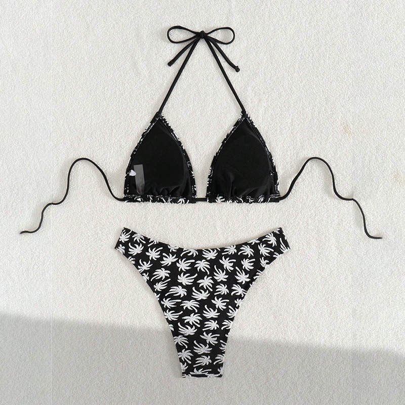 Dame triangel-bikini med kreativt bladmønster Skovae