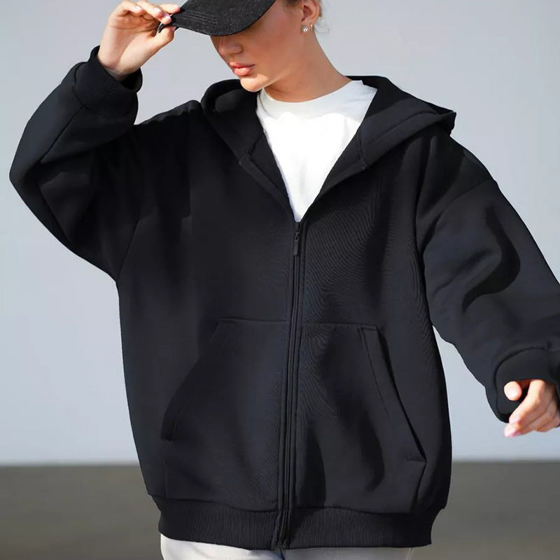 Kvinder blød zip hoodie jakke med kængurulommer Skovae
