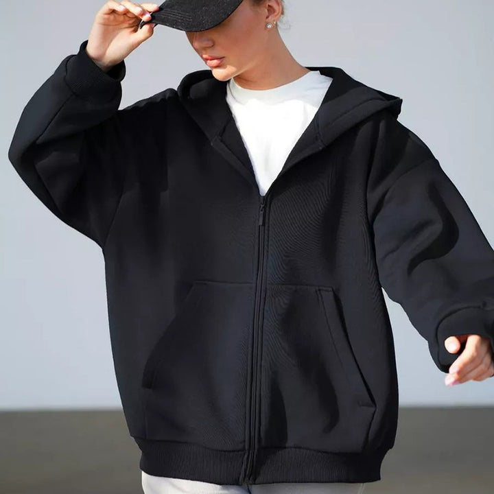 Kvinder blød zip hoodie jakke med kængurulommer Skovae
