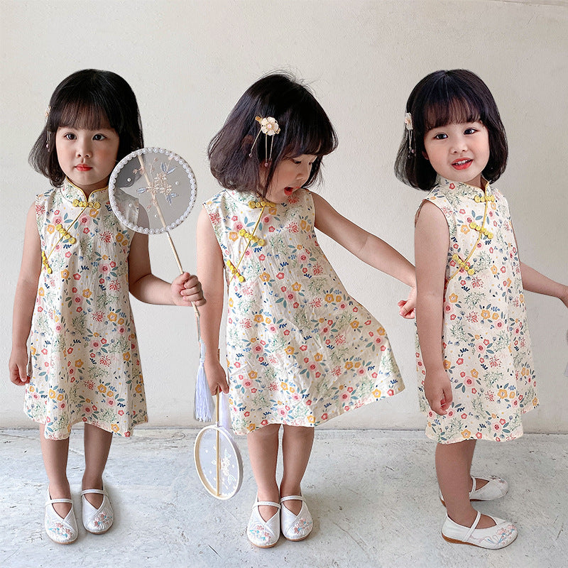 Pige Blomsterprint Ærmeløs Cheongsam Kjole Stilla