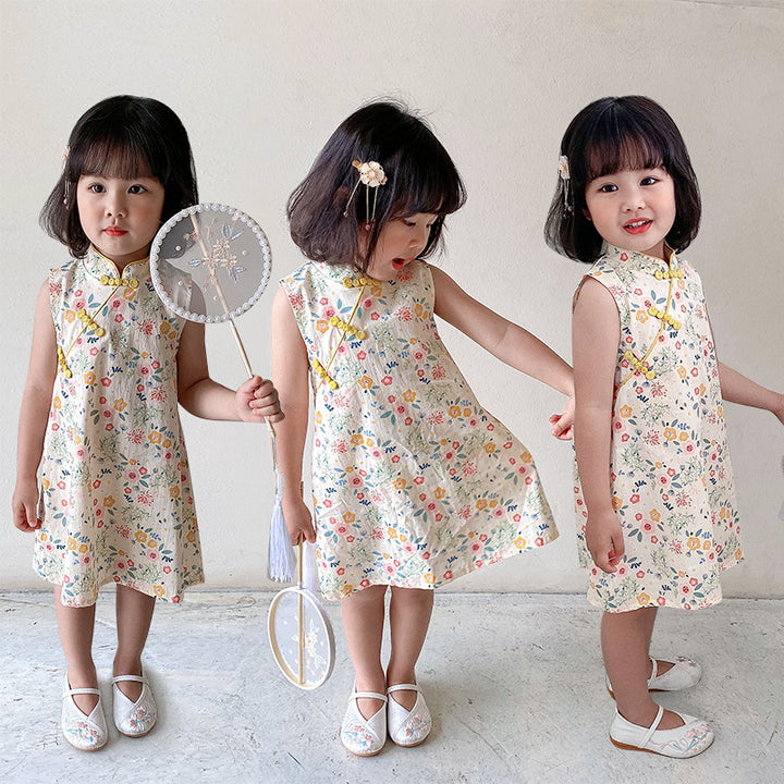 Pige Blomsterprint Ærmeløs Cheongsam Kjole Stilla