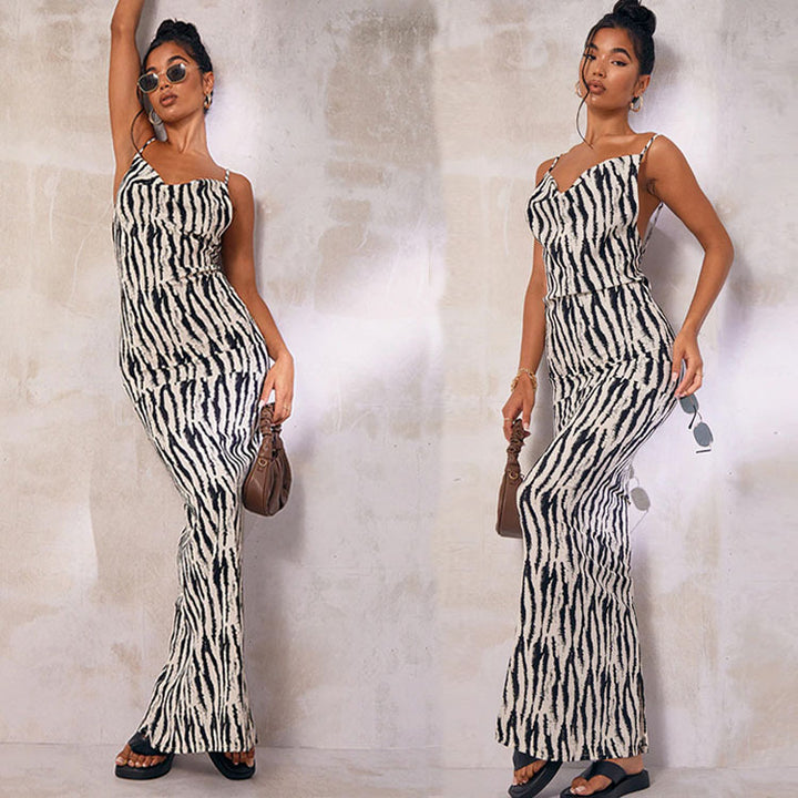 Maxikjole med zebra-print til damer Stilla