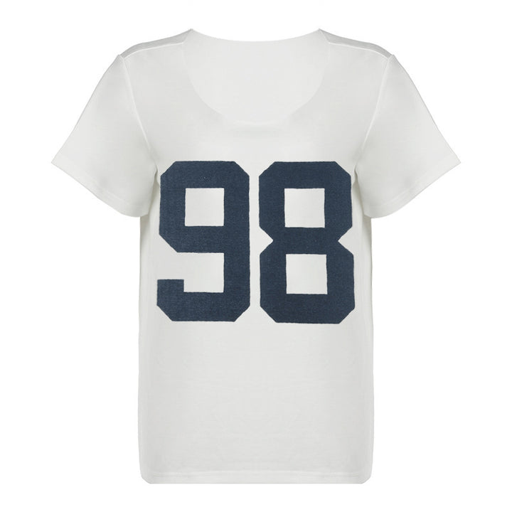 Dame afslappet V-hals T-shirt med sportmotiv Skovae