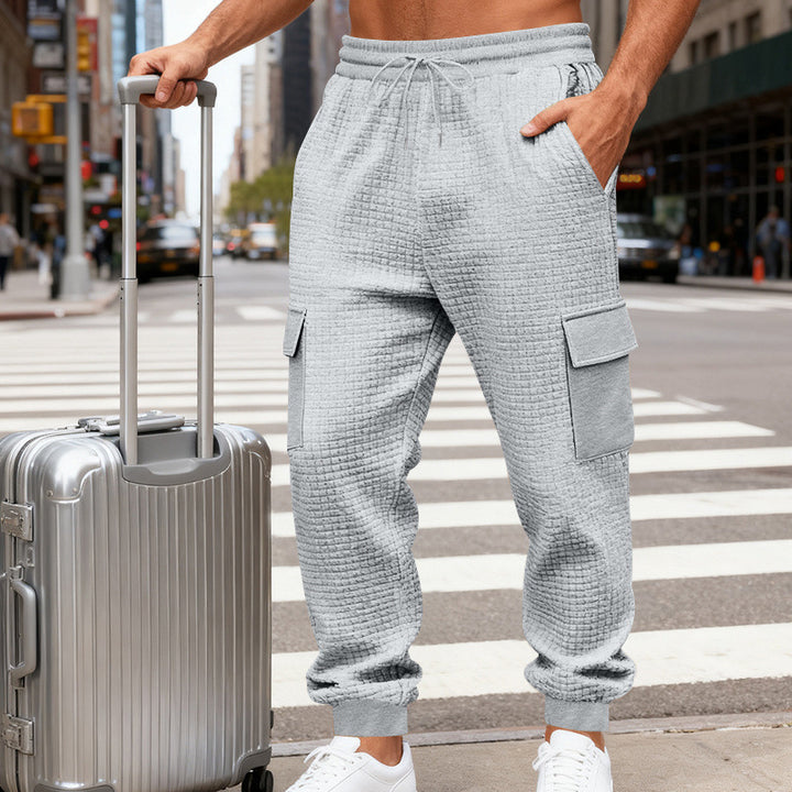 Herrer med vaffelstruktur cargobukser i joggingstil med klaplommer og elastisk talje Skovae