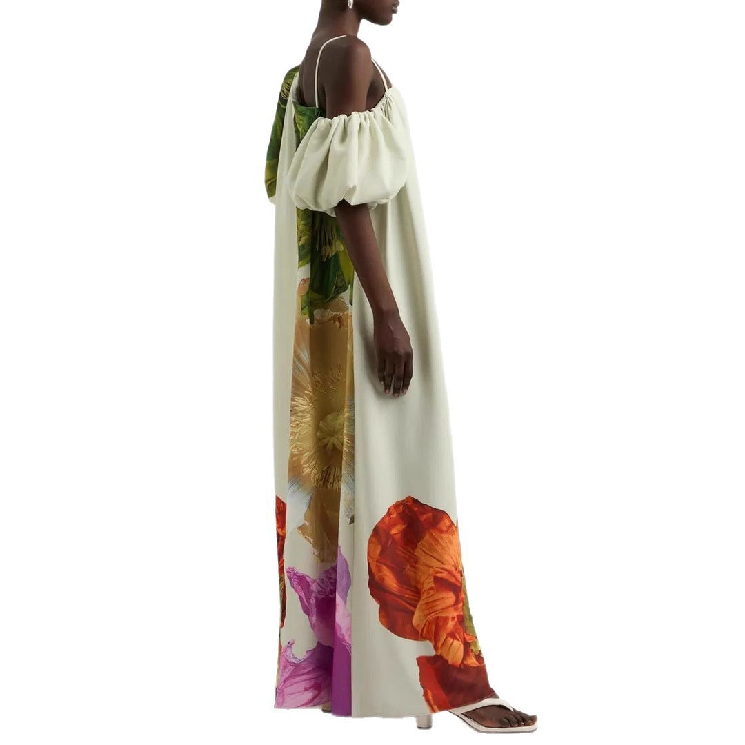 Dame maxikjole med blomsterdesign og asymmetrisk snit Stilla