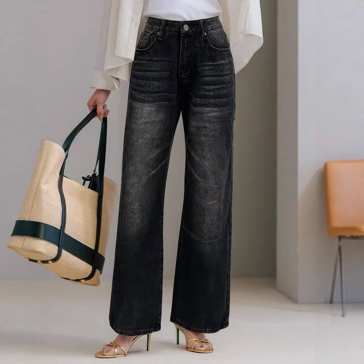 Dame bred High-Waist Jeans med unik tekstur Skovae