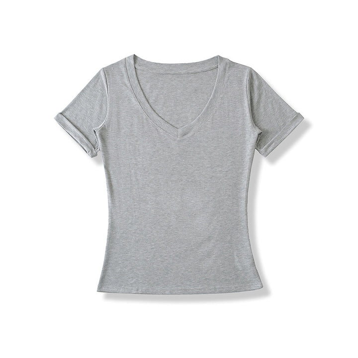 Dame V-hals T-shirt i åndbart bomuldsblandingsmateriale med figursyet snit Stilla