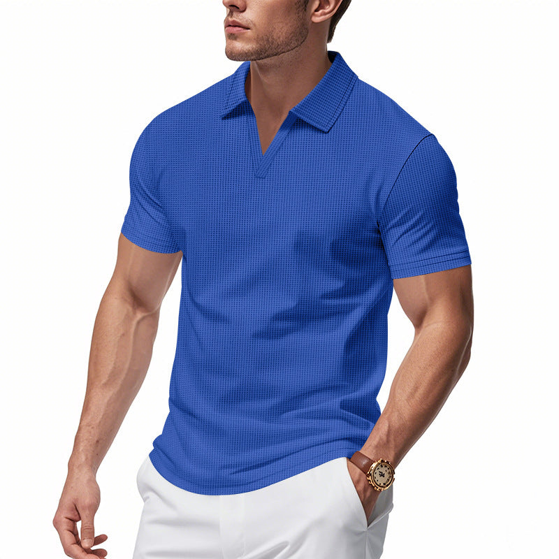 Herrer kortærmet polo skjorte med struktureret design og moderne V-udskæring Stilla