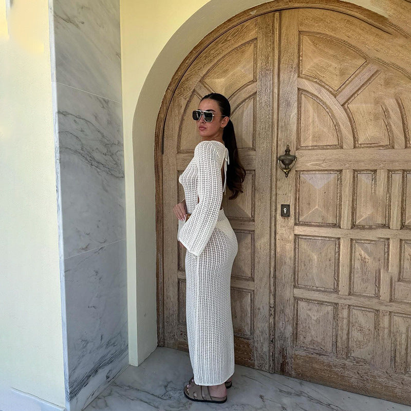 Dame Elegant Strik Maxi Kjole Stilla
