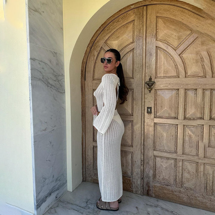 Dame Elegant Strik Maxi Kjole Stilla