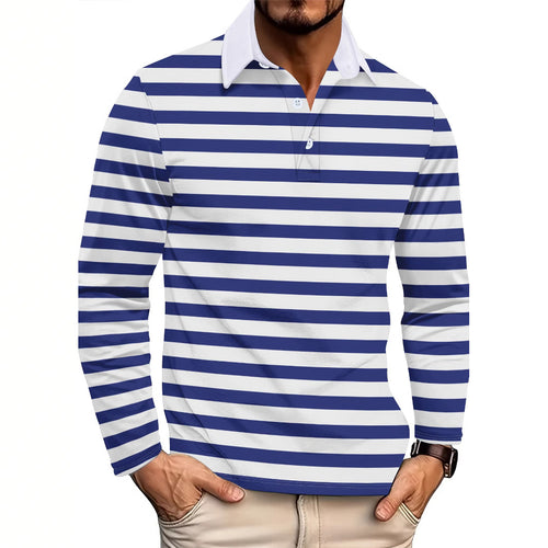 Herrer Langærmet Polo-shirt med moderne stribemønster og komfortabel krave Stilla