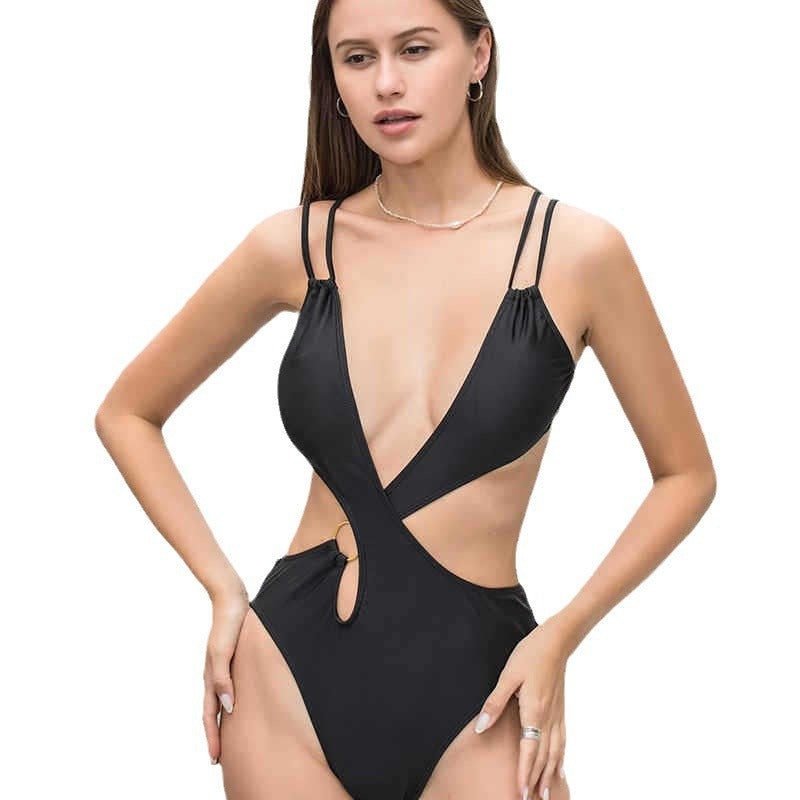 Damer Mode One-Piece Badedragt med dyb V-udskæring og Cut-Out-design Skovae