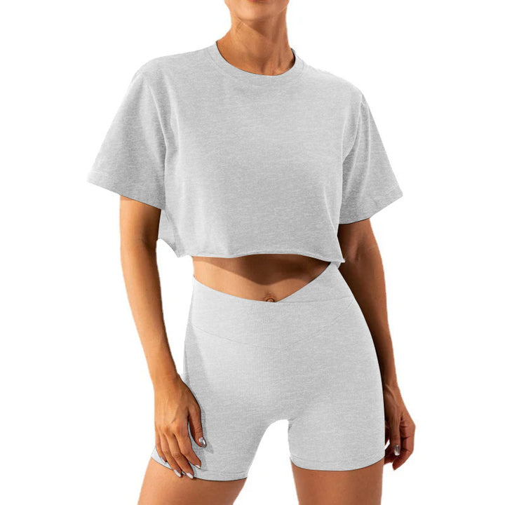 Dame sporty cropped T-shirt og shorts sæt med høj talje Stilla