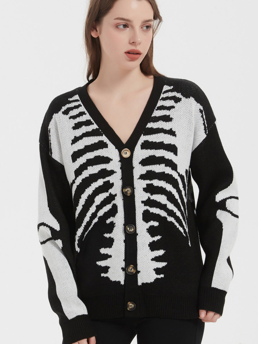 Femme Grafik Skelet Cardigan Stilla