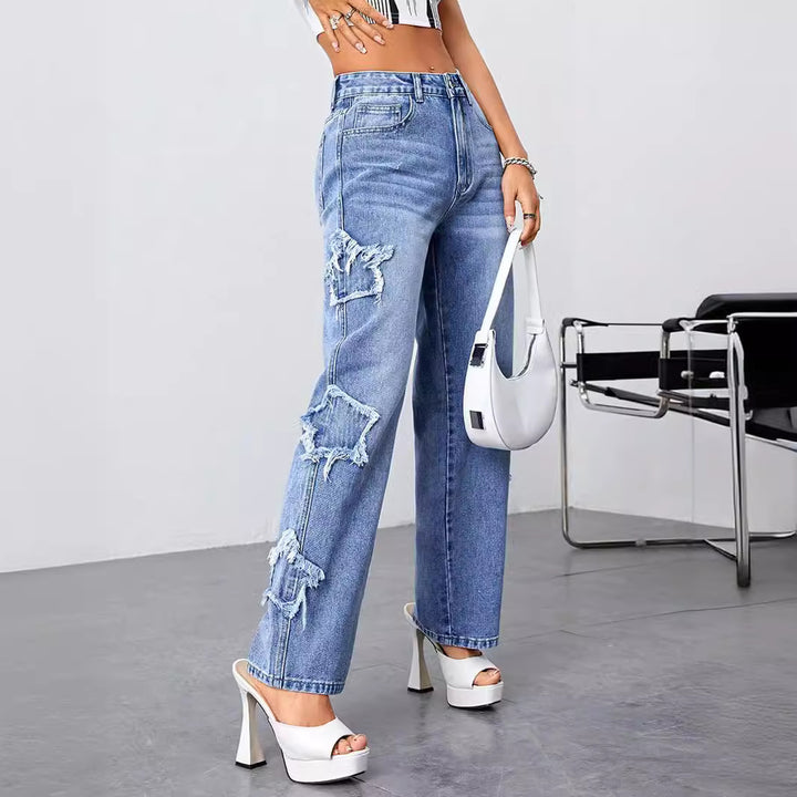 Dame baggy jeans med usædvanlige frynser og iøjnefaldende applikationer Stilla