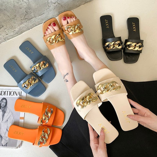 Dame Slide-sandaler med dekorativ kæde-design og komfortabelt fodbede Stilla