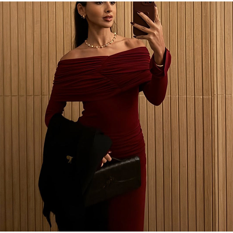 Dame Off-Shoulder Maxikjole med draperede detaljer Stilla