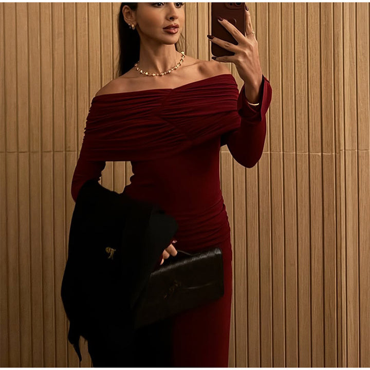 Dame Off-Shoulder Maxikjole med draperede detaljer Stilla