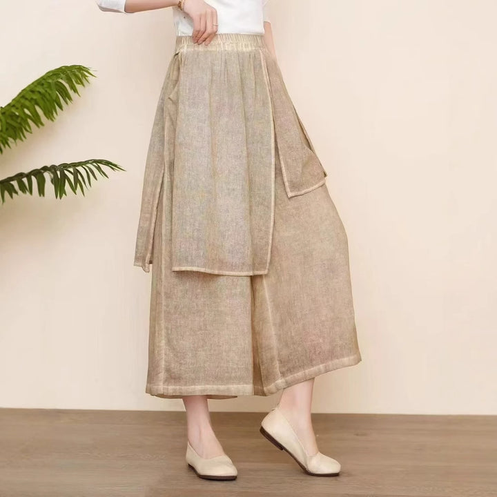 Femme Elegante Bred Leinen Culottes med Justerbar Talje Stilla