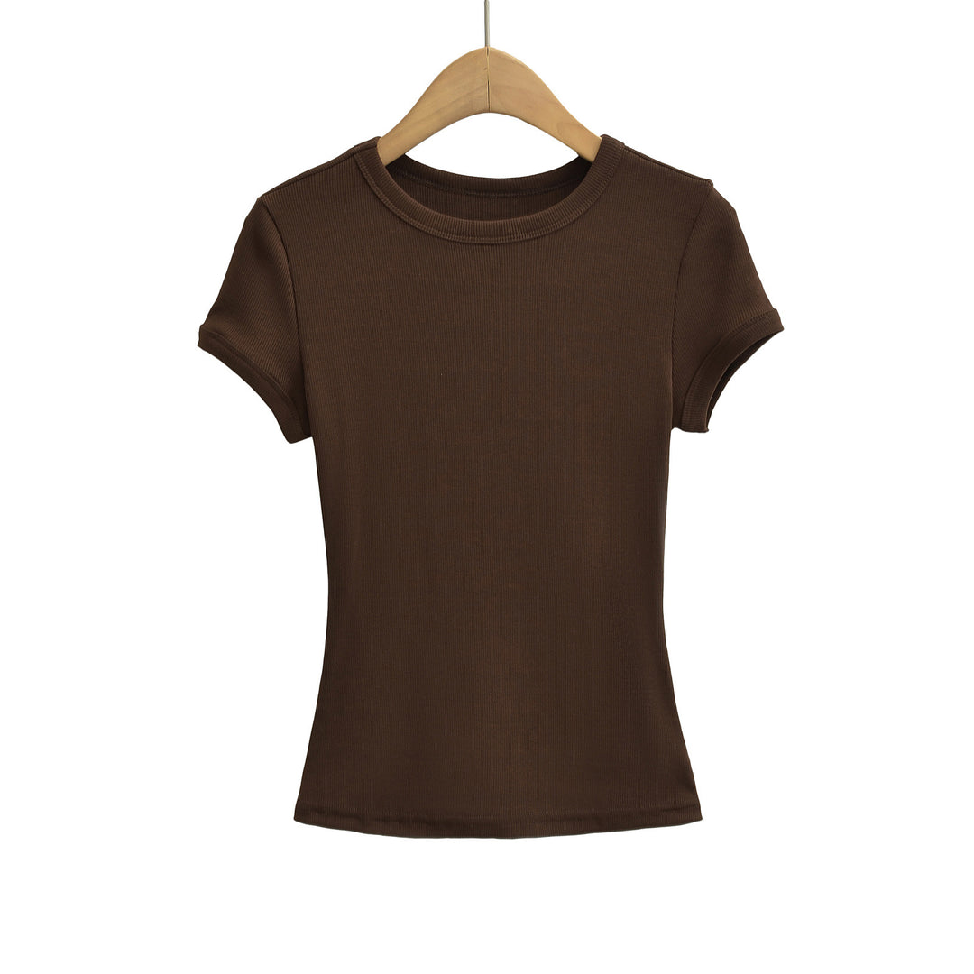 Dame Basic T-shirt med elastisk pasform og rundhalsetud Stilla