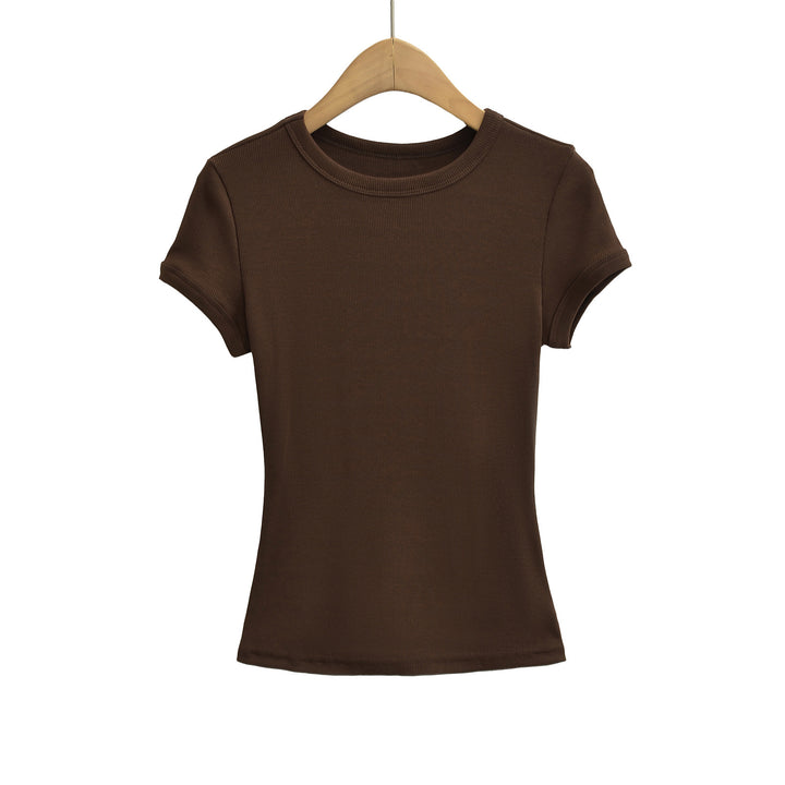 Dame Basic T-shirt med elastisk pasform og rundhalsetud Stilla