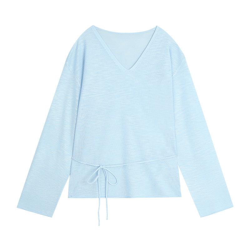 Dame afslappet sweater med moderne V-udskæring og justerbar snoretræk Stilla