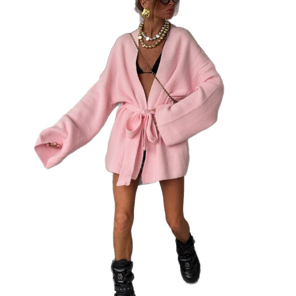 Kvinders chunky strikket cardigan med justerbart bælte og casual snit Stilla