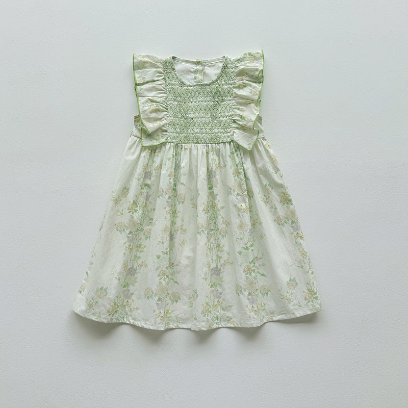 Pige Floral Smocked Kjole med Rufflesleeves Stilla