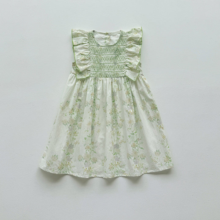 Pige Floral Smocked Kjole med Rufflesleeves Stilla