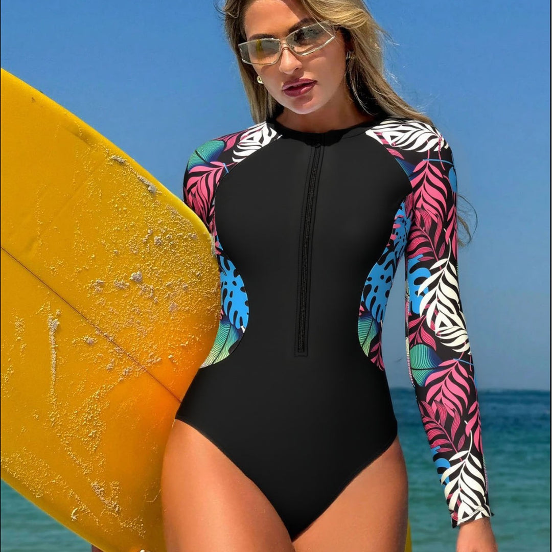 Dame Onepiece Surfdragt med farverigt plante mønster Skovae