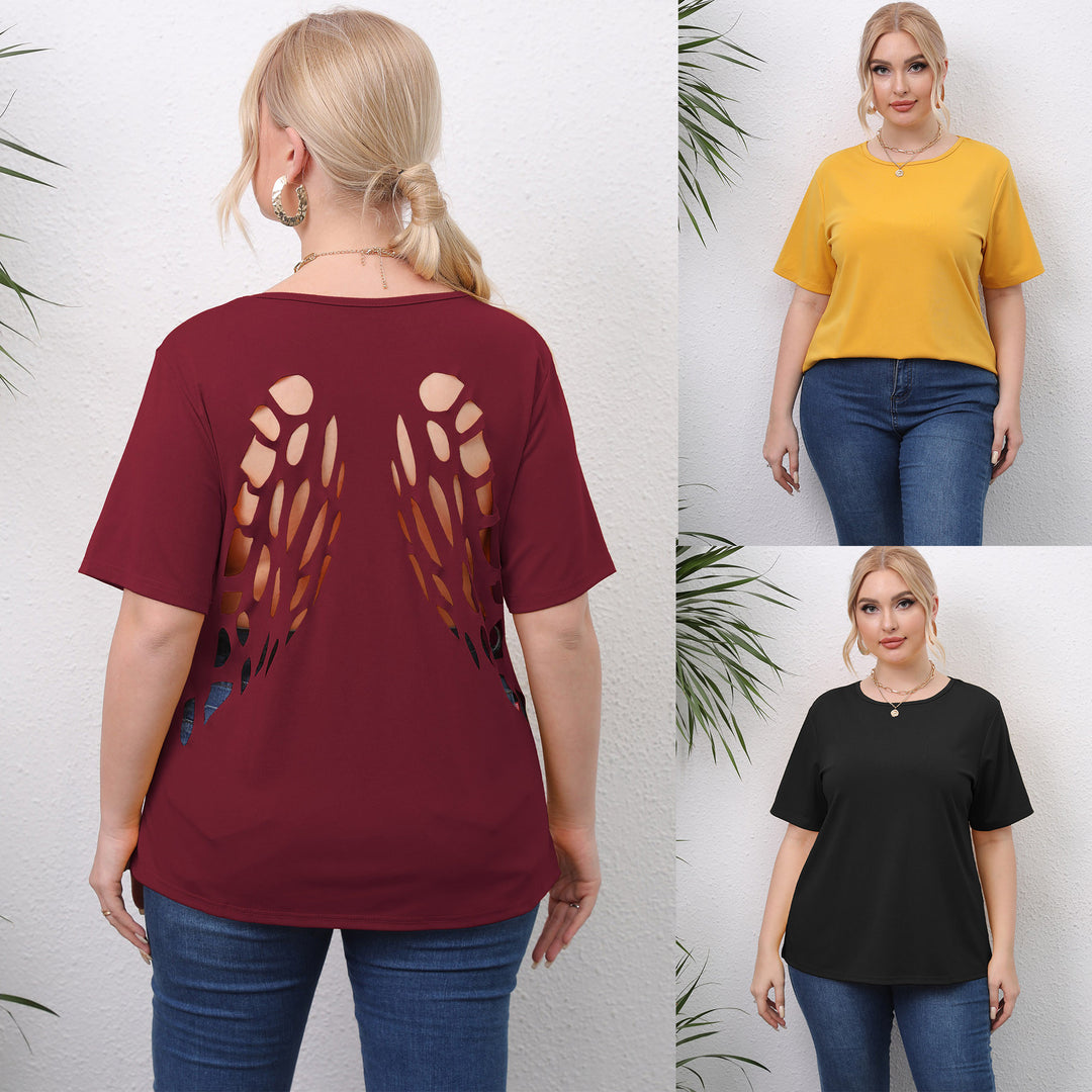 Dame trendy T-shirt med kreative udskæringer Skovae