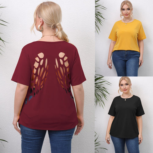 Dame trendy T-shirt med kreative udskæringer Skovae