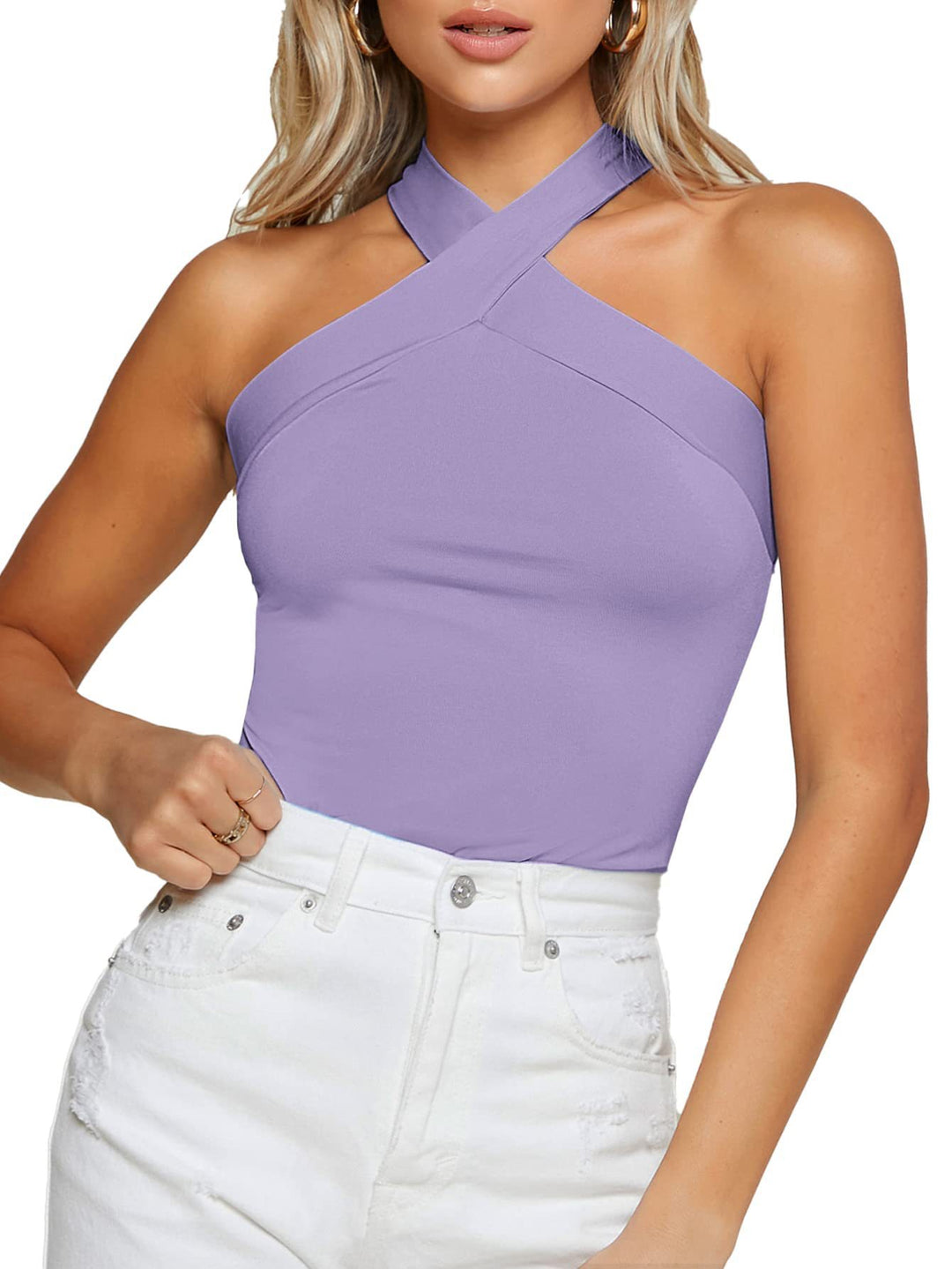 Dame Elegant asymmetrisk bodysuit med korsformet skulderdesign Stilla