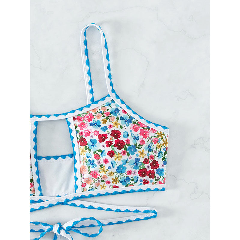Dame bikini-top med blomsterdesign og legesyge bånd Skovae