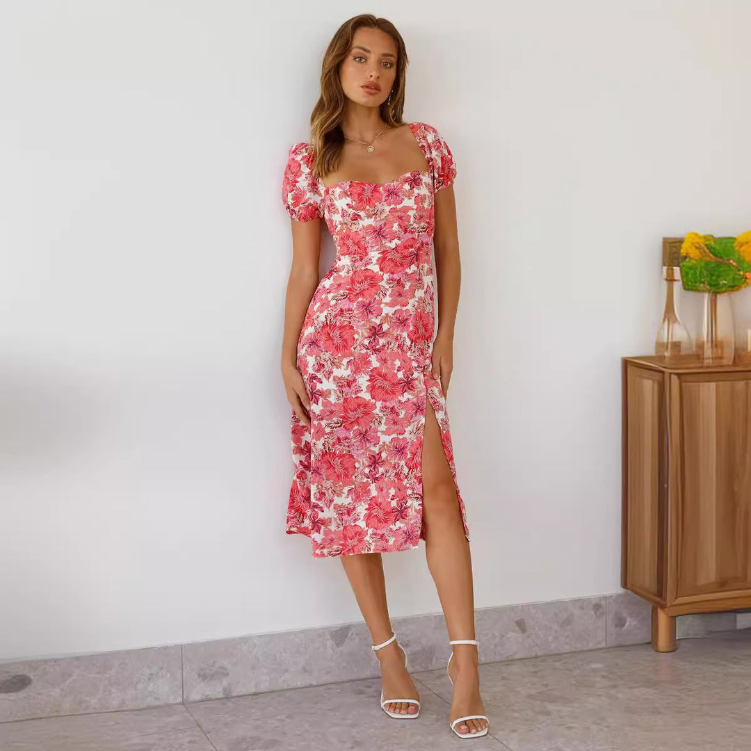 Femme Floral Høj Spalt Sommerkjole Stilla