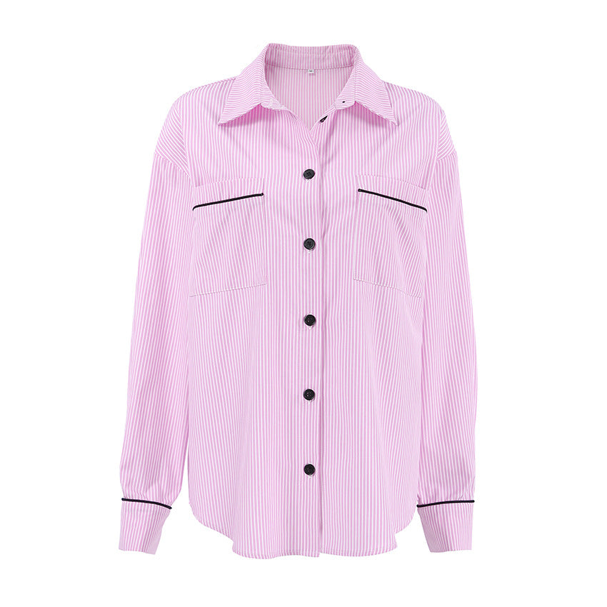 Dame Stripet Overshirt med moderne kontraster og praktiske lommer Stilla
