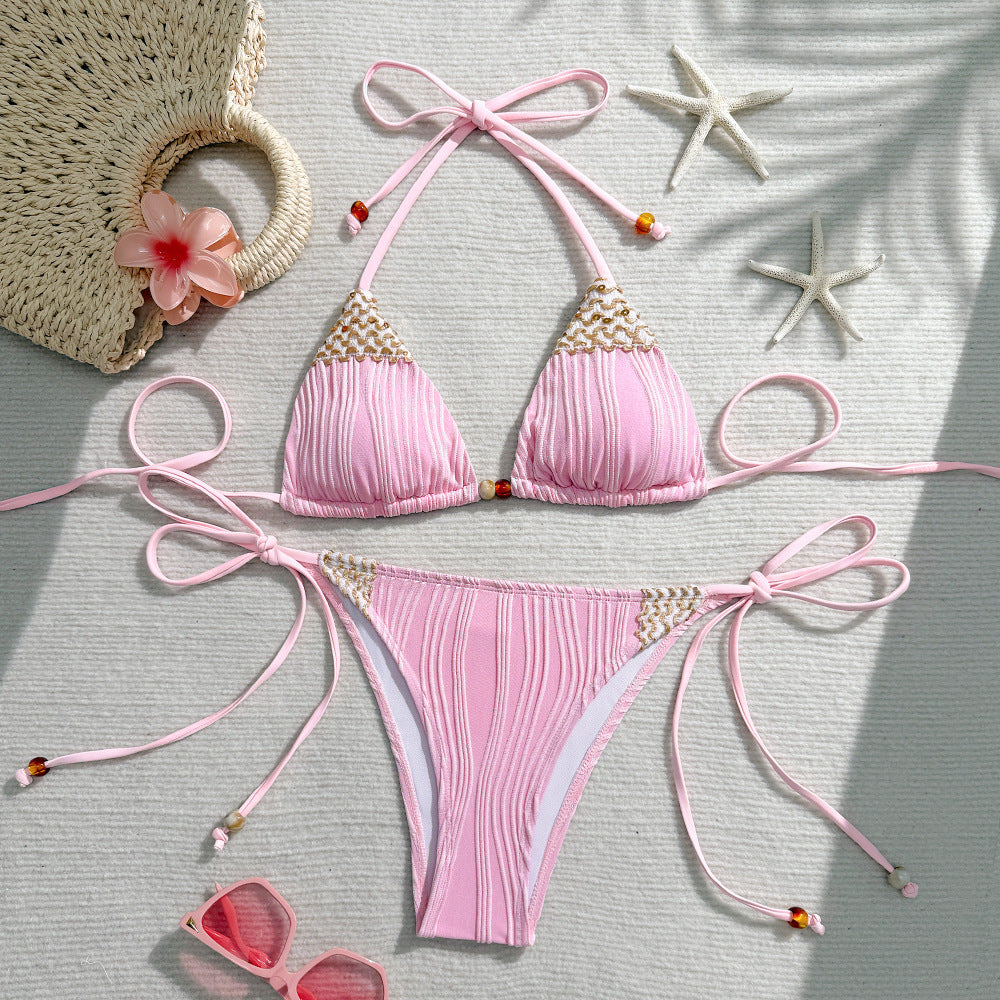 Dame Triangel-Bikini med flettede accenter og justerbare stropper Skovae