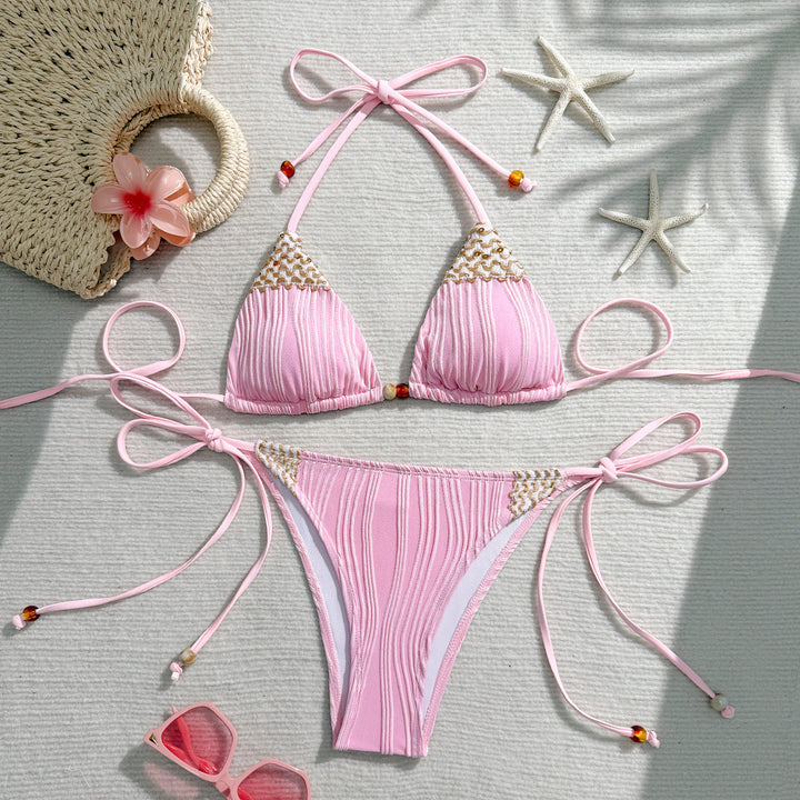 Dame Triangel-Bikini med flettede accenter og justerbare stropper Skovae