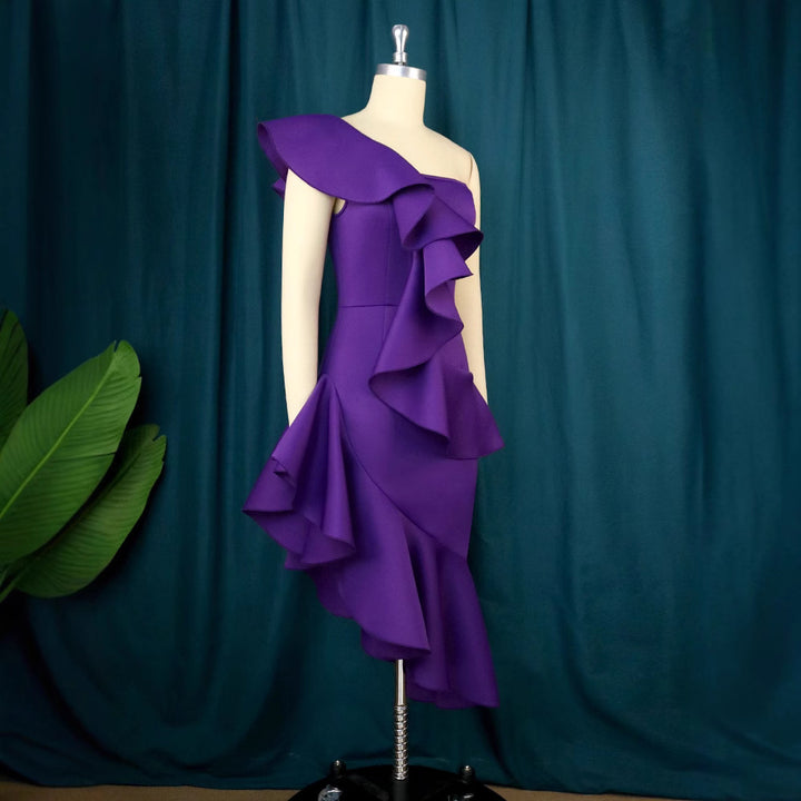 Dame Elegant Maxi Kjole med asymmetrisk flæse-design Skovae