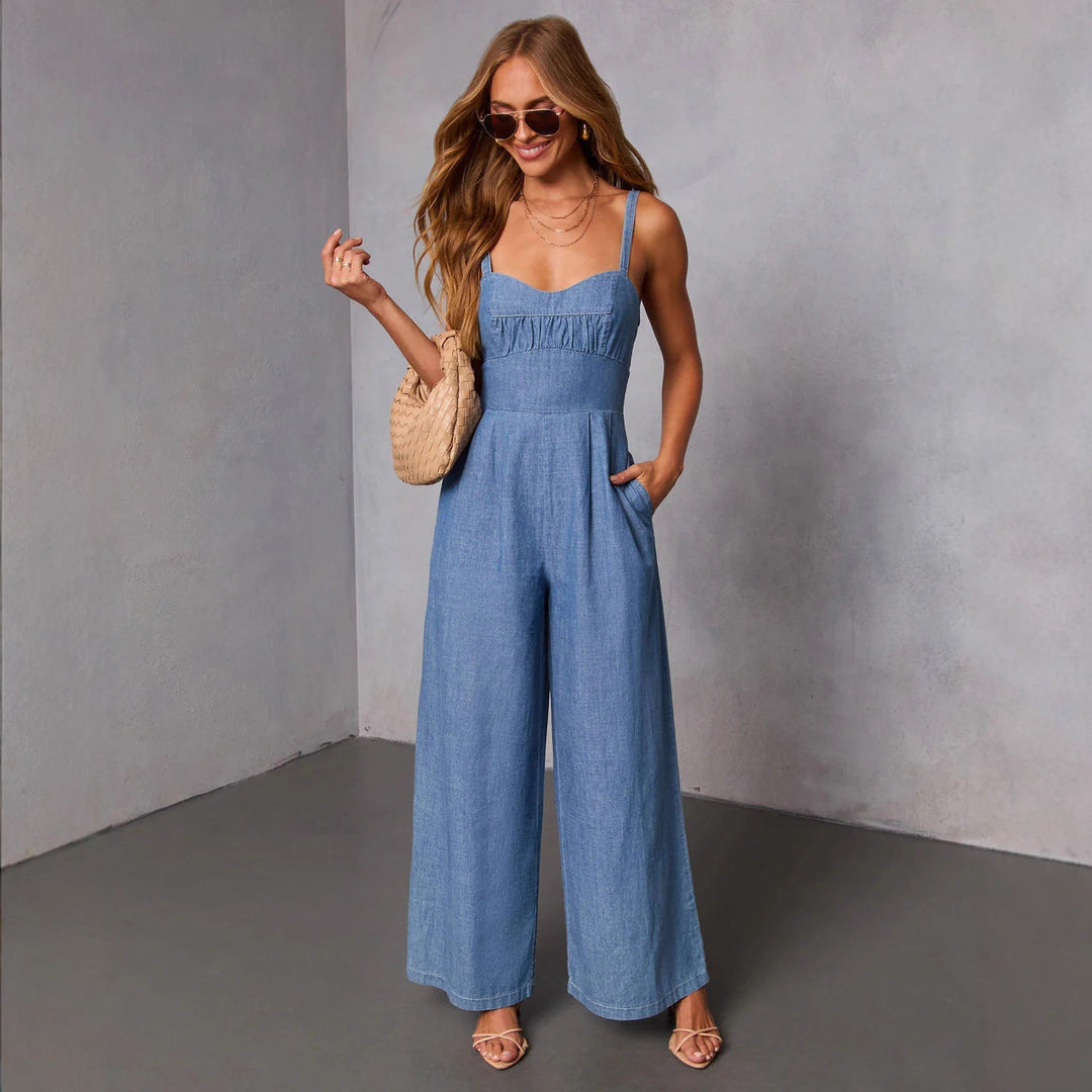Kvinders jeans jumpsuit med bred ben og elegante stropper Stilla