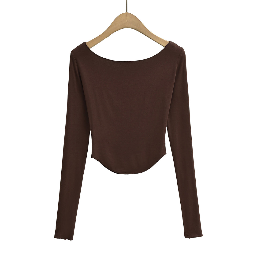 Dame langærmet crop-top med elegant rundhalsudskæring Stilla