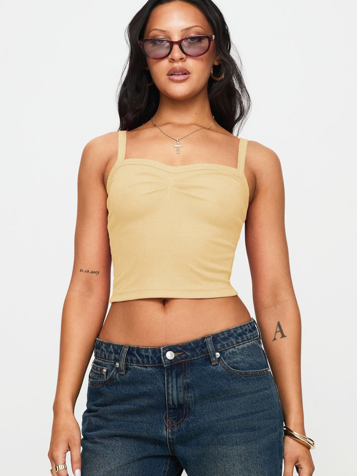 Dame Crop-Top med fint ribdesign og justerbare spaghetti-stropper Stilla